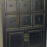 Benzara Wooden Chest with 8 Drawers and 2 Door Cabinets, Antique Black BM210123 Black Solid Wood and Metal BM210123