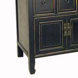 Benzara Wooden Chest with 8 Drawers and 2 Door Cabinets, Antique Black BM210123 Black Solid Wood and Metal BM210123