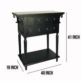 Benzara Hand Finished 6 Drawers Console Table with 1 Bottom Shelf, Antique Black BM210124 Black Solid Wood BM210124