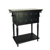 Benzara Hand Finished 6 Drawers Console Table with 1 Bottom Shelf, Antique Black BM210124 Black Solid Wood BM210124