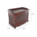 Benzara Engraved Wooden Shoe Cabinet with Drop Down Opening and Metal Hinges, Brown BM210127 Brown Solid Wood BM210127