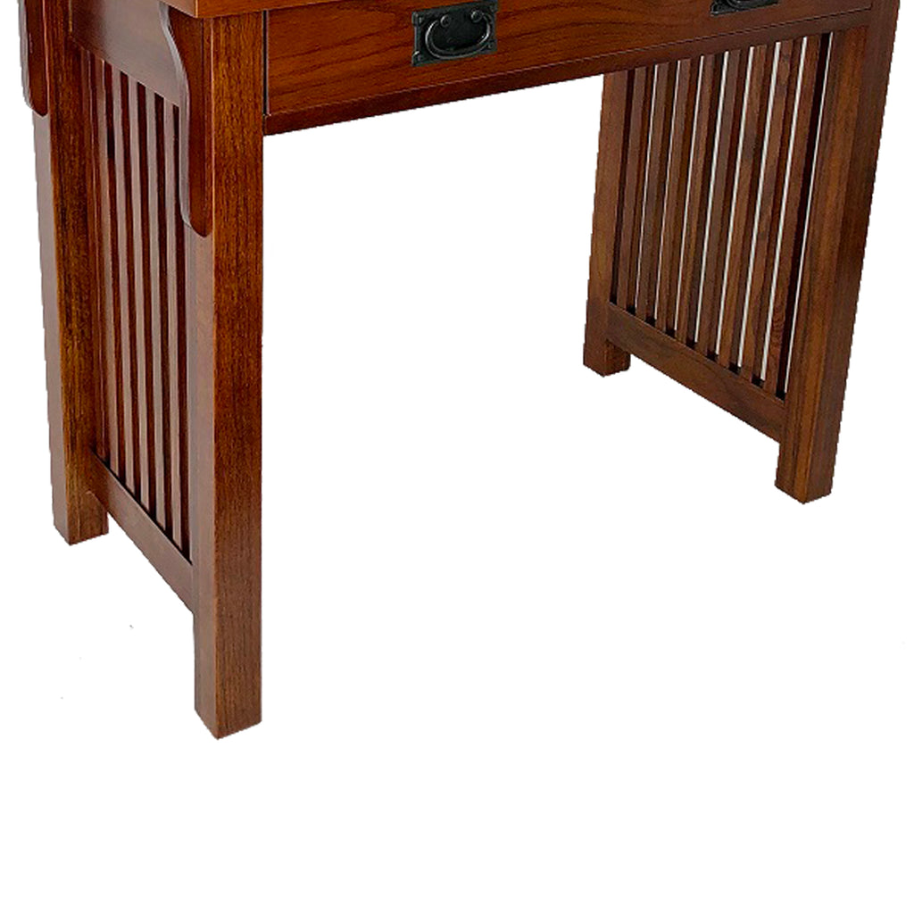 Benzara Wooden Frame Writing Desk with 1 Drawer and Slatted Sides, Brown BM210129 Brown Solid Wood BM210129