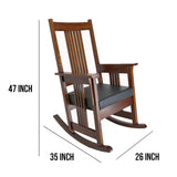 Benzara Wooden Frame Rocker Chair with Slatted Back and Leatherette Seat, Oak Brown BM210131 Brown Solid Wood and Faux Leather BM210131