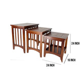 Benzara 3 Piece Nesting Table with Plank Tabletop and Slatted Sides, Oak Brown BM210134 Brown Solid Wood BM210134