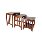 3 Piece Nesting Table with Plank Tabletop and Slatted Sides, Oak Brown