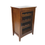Benzara Wooden Wine Cabinet with 1 Wire Mesh Door and 4 Shelves, Brown BM210135 Brown Solid Wood BM210135