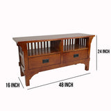 Benzara Wooden TV Stand with 2 Open Shelves and Slatted Back, Oak Brown BM210136 Brown Solid Wood BM210136