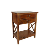 Benzara Wooden Nightstand with 2 Drawers and Criss Cross Sides, Brown BM210138 Brown Solid Wood BM210138