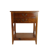 Benzara Wooden Nightstand with 2 Drawers and Criss Cross Sides, Brown BM210138 Brown Solid Wood BM210138