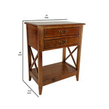 Benzara Wooden Nightstand with 2 Drawers and Criss Cross Sides, Brown BM210138 Brown Solid Wood BM210138