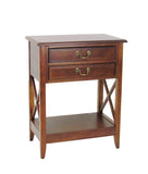 Benzara Wooden Nightstand with 2 Drawers and Criss Cross Sides, Brown BM210138 Brown Solid Wood BM210138