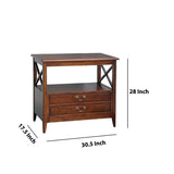 Benzara Wooden TV Stand with 2 Drawers and 1 Open Shelf, Dark Brown BM210139 Brown Solid Wood BM210139