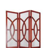 Benzara 3 Panel Wooden Frame Screen with Interconnected Cut Out, Cherry Brown BM210143 Brown Solid Wood BM210143