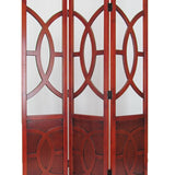 Benzara 3 Panel Wooden Frame Screen with Interconnected Cut Out, Cherry Brown BM210143 Brown Solid Wood BM210143