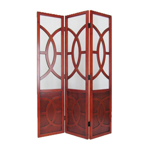 Benzara 3 Panel Wooden Frame Screen with Interconnected Cut Out, Cherry Brown BM210143 Brown Solid Wood BM210143