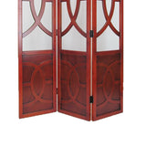 Benzara 3 Panel Wooden Frame Screen with Interconnected Cut Out, Cherry Brown BM210143 Brown Solid Wood BM210143