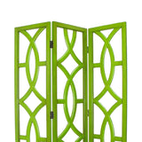 Benzara Open Cut Out Design 3 Panel Wooden Frame Screen with Double Hinges, Green BM210145 Green Solid Wood BM210145