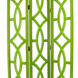 Benzara Open Cut Out Design 3 Panel Wooden Frame Screen with Double Hinges, Green BM210145 Green Solid Wood BM210145