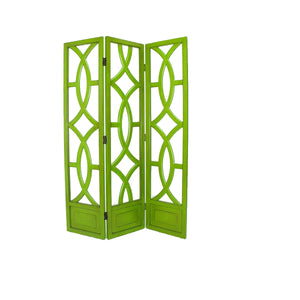 Benzara Open Cut Out Design 3 Panel Wooden Frame Screen with Double Hinges, Green BM210145 Green Solid Wood BM210145