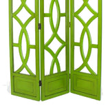 Benzara Open Cut Out Design 3 Panel Wooden Frame Screen with Double Hinges, Green BM210145 Green Solid Wood BM210145