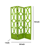 Benzara Open Cut Out Design 3 Panel Wooden Frame Screen with Double Hinges, Green BM210145 Green Solid Wood BM210145