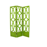 Open Cut Out Design 3 Panel Wooden Frame Screen with Double Hinges, Green