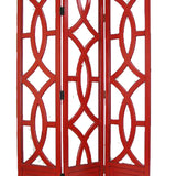 Benzara Open Cut Out Design 3 Panel Wooden Frame Screen with Double Hinges, Red BM210146 Red Solid Wood BM210146