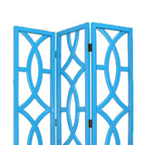 Benzara Open Cut Out 3 Panel Wooden Frame Screen with Double Hinges, Teal Blue BM210147 Blue Solid Wood BM210147