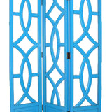 Benzara Open Cut Out 3 Panel Wooden Frame Screen with Double Hinges, Teal Blue BM210147 Blue Solid Wood BM210147