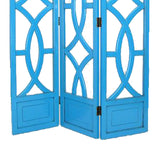 Benzara Open Cut Out 3 Panel Wooden Frame Screen with Double Hinges, Teal Blue BM210147 Blue Solid Wood BM210147