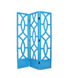 Benzara Open Cut Out 3 Panel Wooden Frame Screen with Double Hinges, Teal Blue BM210147 Blue Solid Wood BM210147