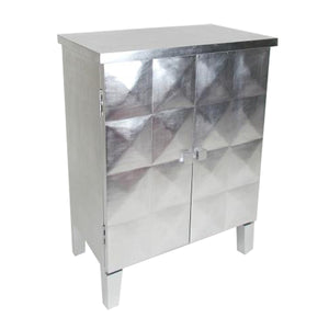 Benzara 2 Doors Wooden Cabinet with Leaf Coating and Bulged Texture, Silver BM210150 Silver Solid Wood BM210150