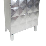 Benzara 2 Doors Wooden Cabinet with Leaf Coating and Bulged Texture, Silver BM210150 Silver Solid Wood BM210150