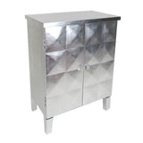 Benzara 2 Doors Wooden Cabinet with Leaf Coating and Bulged Texture, Silver BM210150 Silver Solid Wood BM210150
