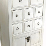 Benzara Wooden Chest with 8 Drawers and 2 Door Cabinets, White BM210154 White Solid Wood and Metal BM210154