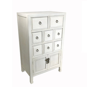 Benzara Wooden Chest with 8 Drawers and 2 Door Cabinets, White BM210154 White Solid Wood and Metal BM210154