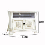 Benzara Wooden TV Cabinet with 1 Open Shelf and 2 Door Cabinet, White BM210157 White Solid Wood BM210157