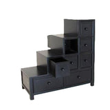 Benzara Wooden Frame Reversible Step Chest with 8 Drawers, Antique Black BM210158 Black Solid Wood BM210158