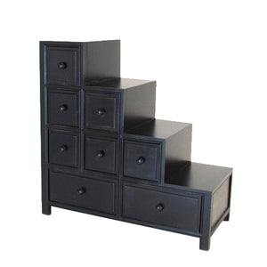 Benzara Wooden Frame Reversible Step Chest with 8 Drawers, Antique Black BM210158 Black Solid Wood BM210158