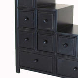 Benzara Wooden Frame Reversible Step Chest with 8 Drawers, Antique Black BM210158 Black Solid Wood BM210158