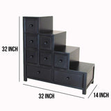 Benzara Wooden Frame Reversible Step Chest with 8 Drawers, Antique Black BM210158 Black Solid Wood BM210158