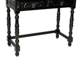 Benzara Engraved Wooden Frame Console Table with 2 Drawers and Turned Legs, Black BM210159 Black Solid Wood BM210159
