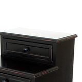 Benzara 2 Step Drawers Wooden Frame End Table with Turned legs, Black BM210160 Black Solid Wood BM210160