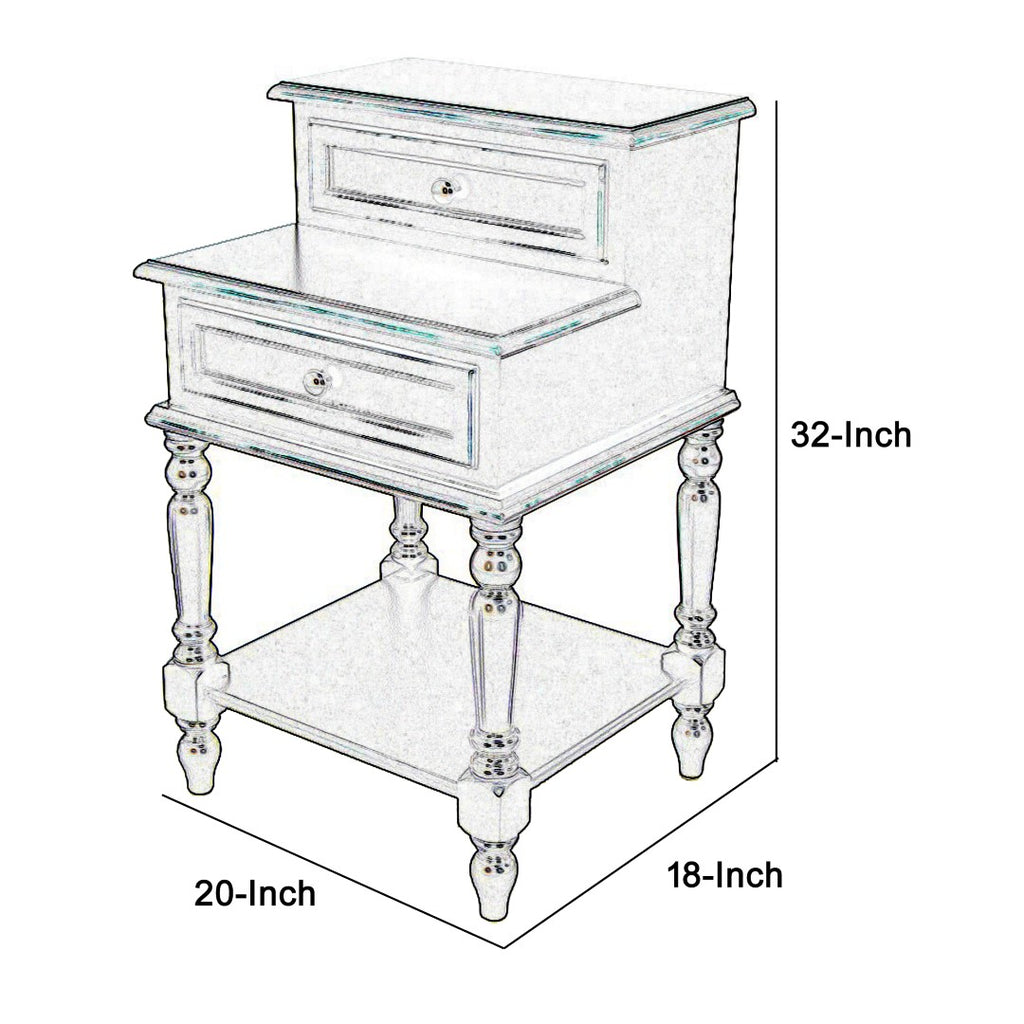 Benzara 2 Step Drawers Wooden Frame End Table with Turned legs, Black BM210160 Black Solid Wood BM210160