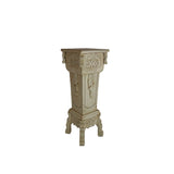 Elegantly Engraved Wooden Frame Pedestal Stand, White
