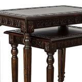 Benzara Elegantly Engraved Wooden Frame Nesting Table, Set of 2, Brown BM210163 Brown Solid Wood BM210163
