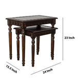 Benzara Elegantly Engraved Wooden Frame Nesting Table, Set of 2, Brown BM210163 Brown Solid Wood BM210163