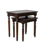 Elegantly Engraved Wooden Frame Nesting Table, Set of 2, Brown