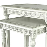 Benzara Elegantly Engraved Wooden Frame Nesting Table, Set of 2, Antique White BM210164 White Solid Wood BM210164