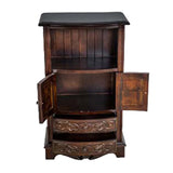 Benzara Engraved Wooden Frame Storage Cabinet with 2 Drawers and 2 Doors, Brown BM210166 Brown Solid Wood BM210166